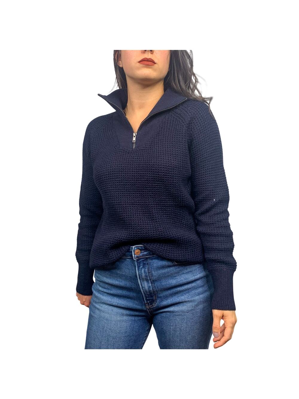 RDI Navy Blue Quarter Zip Tight Knit Sweater